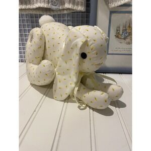 Handmade Bunny Rabbit Plush Stuffed Animal Toy Yellow Floral Print Nursery Decor